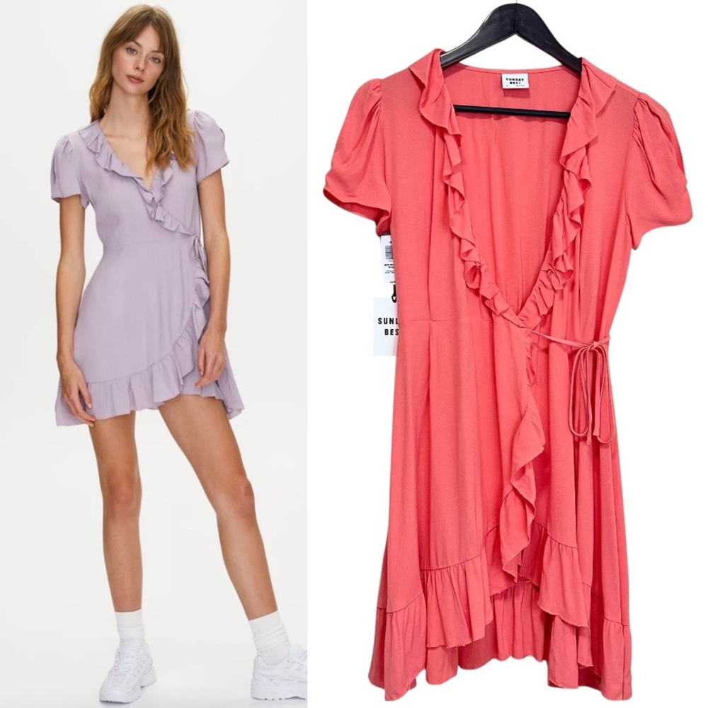 NWT Sunday Best Ruffle New Wrap Dress - Fresco Pink - Size XS